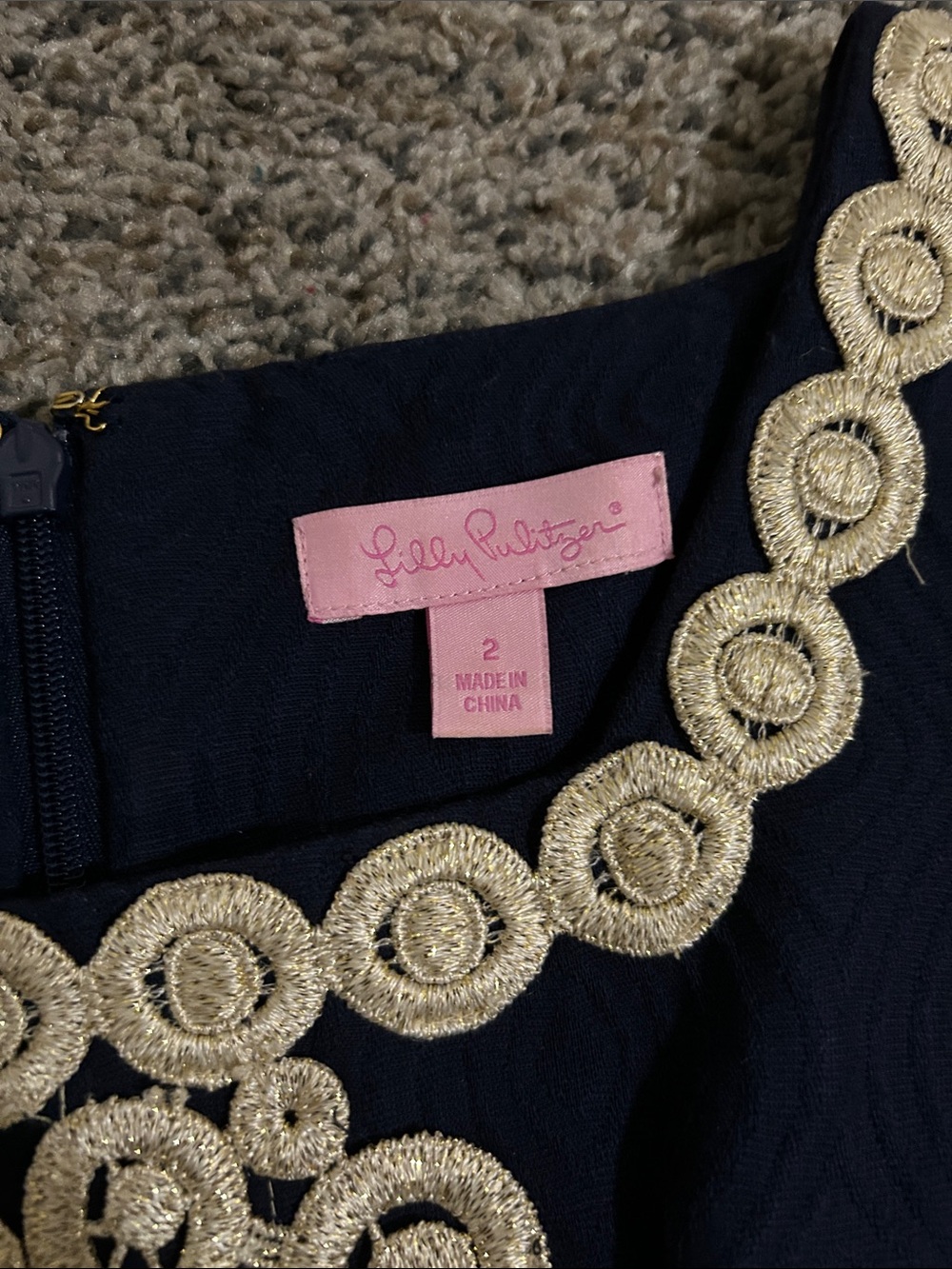 Lilly Pulitzer Navy Shift Dress with Cream Crochet Trim - Picture 2 of 16